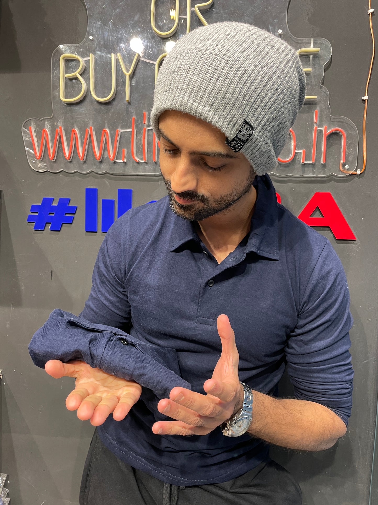 Navy Full Sleeves Collar Tshirt