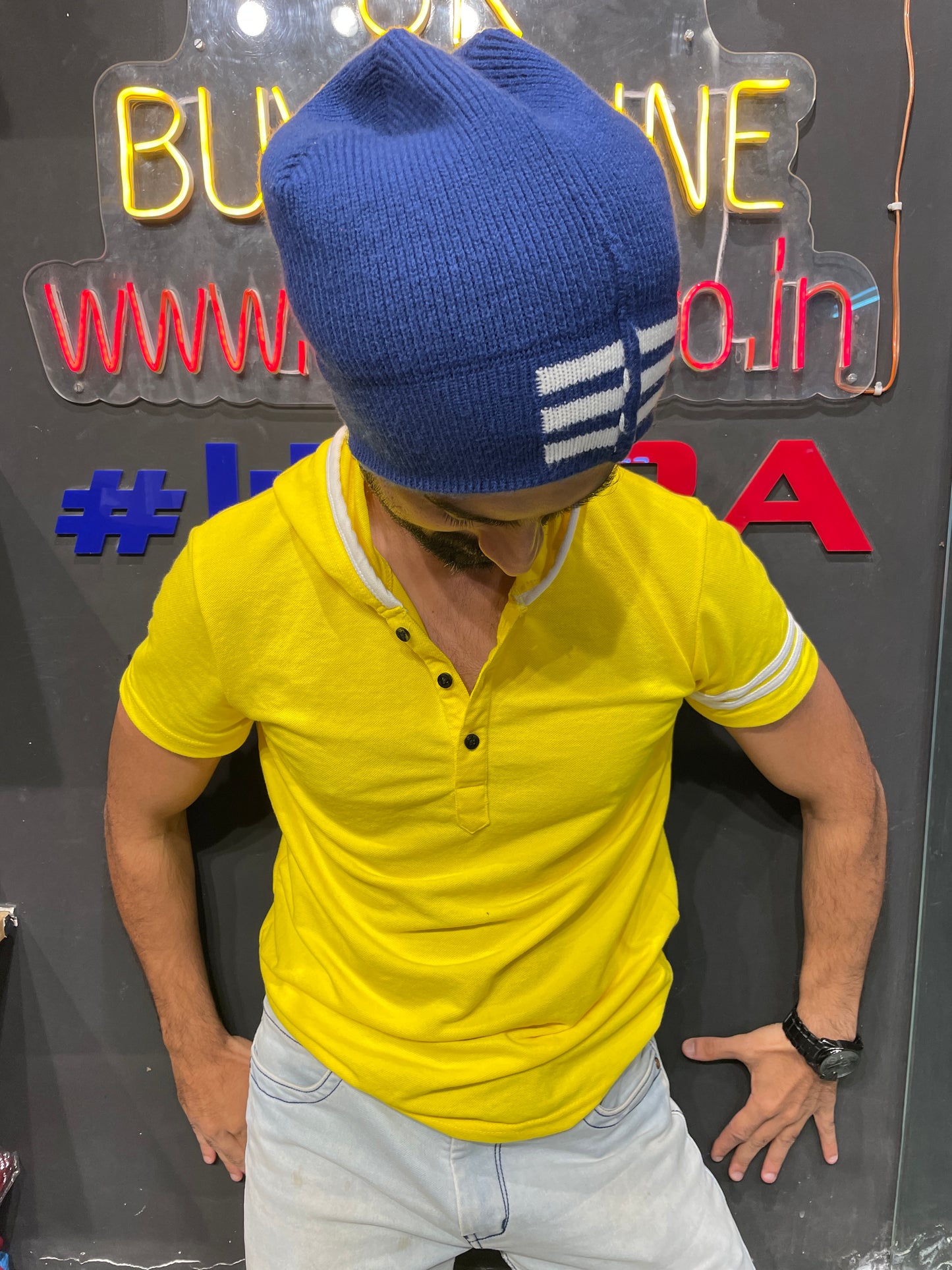 Lemon Matty Hooded Tee with Sleeves Stripes