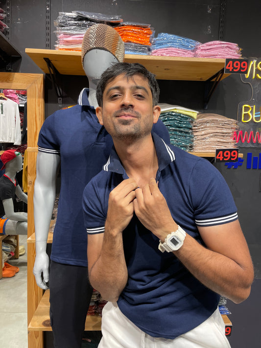 Navy Polo Tee with White Tipping