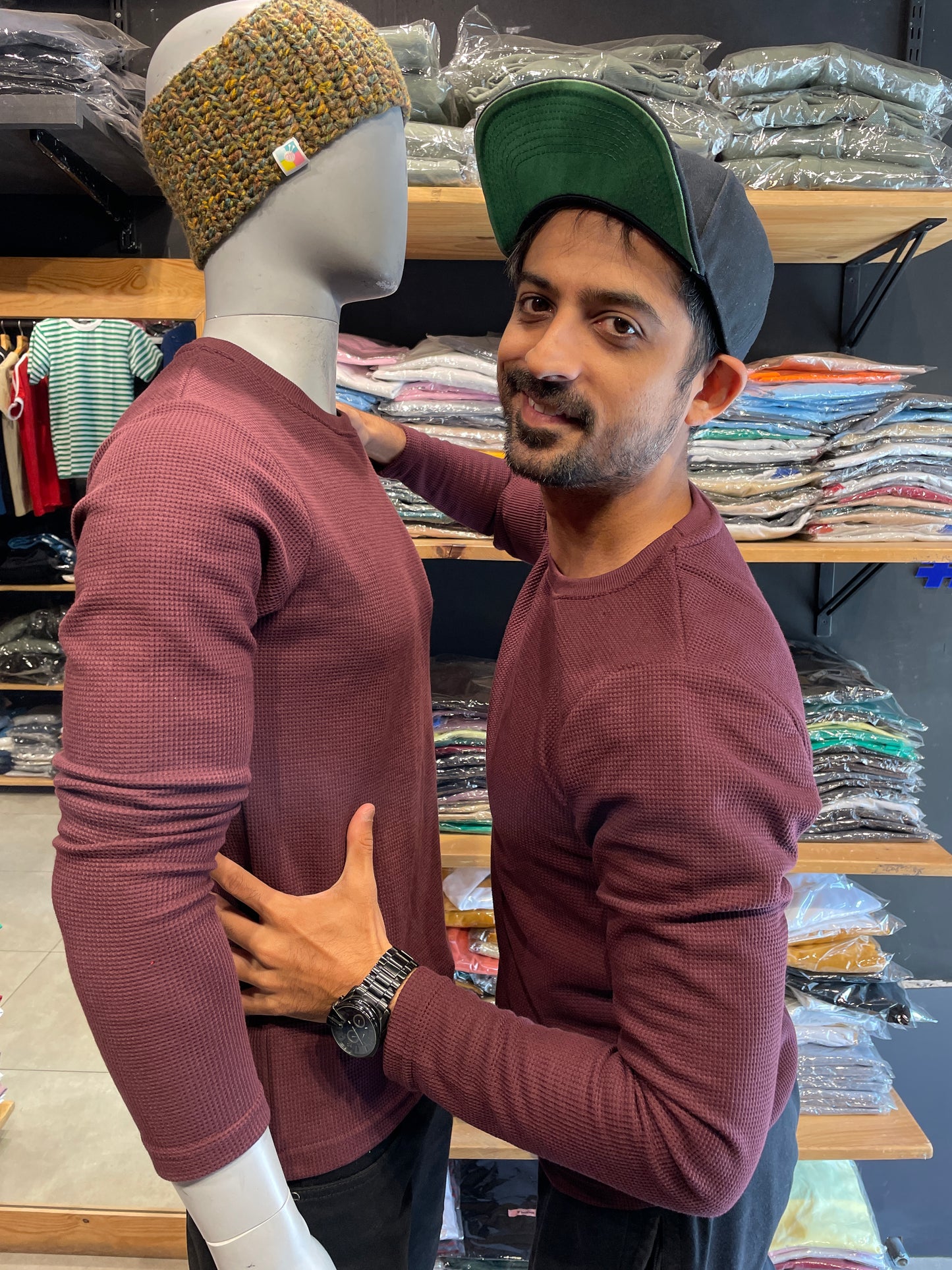 Burgundy Waffle Basic Tee