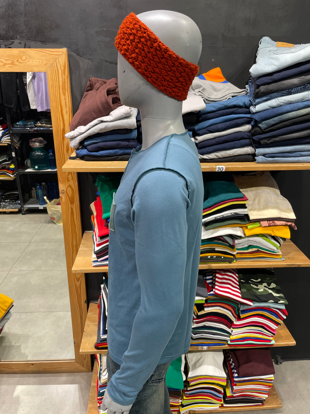 Petrol Blue Stretchable Henley with Outside Stitching