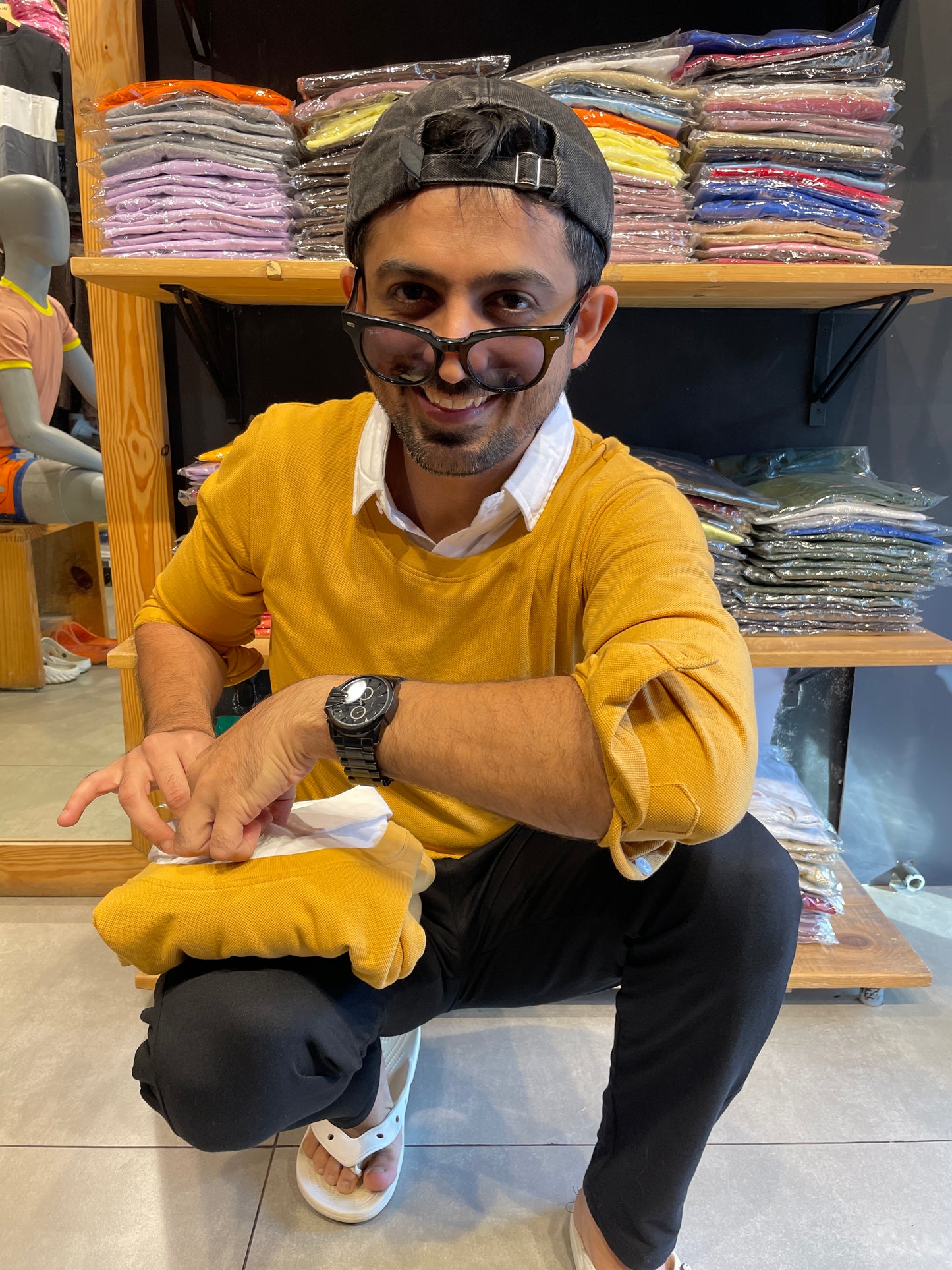 Mustard Pull Over Type Collar Tee