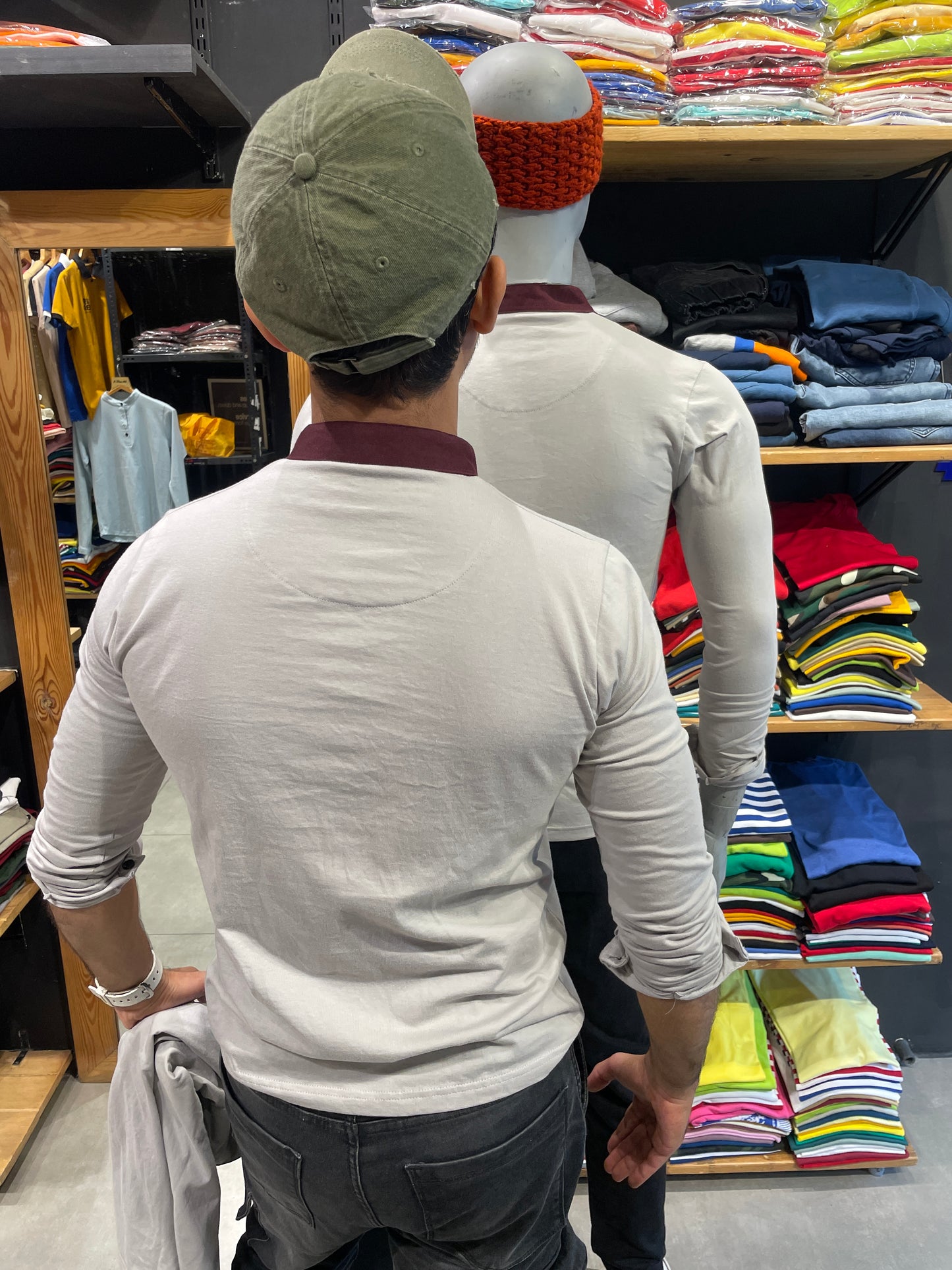 Light Grey Chinese Collar Combinaion Tee
