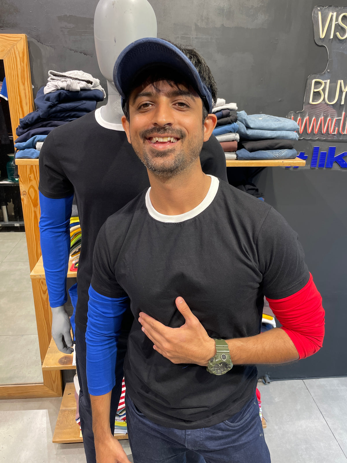 Black Tshirt with Combination Sleeves