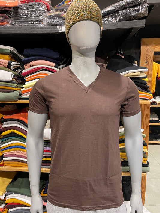 Brown V Neck Basic Tshirt