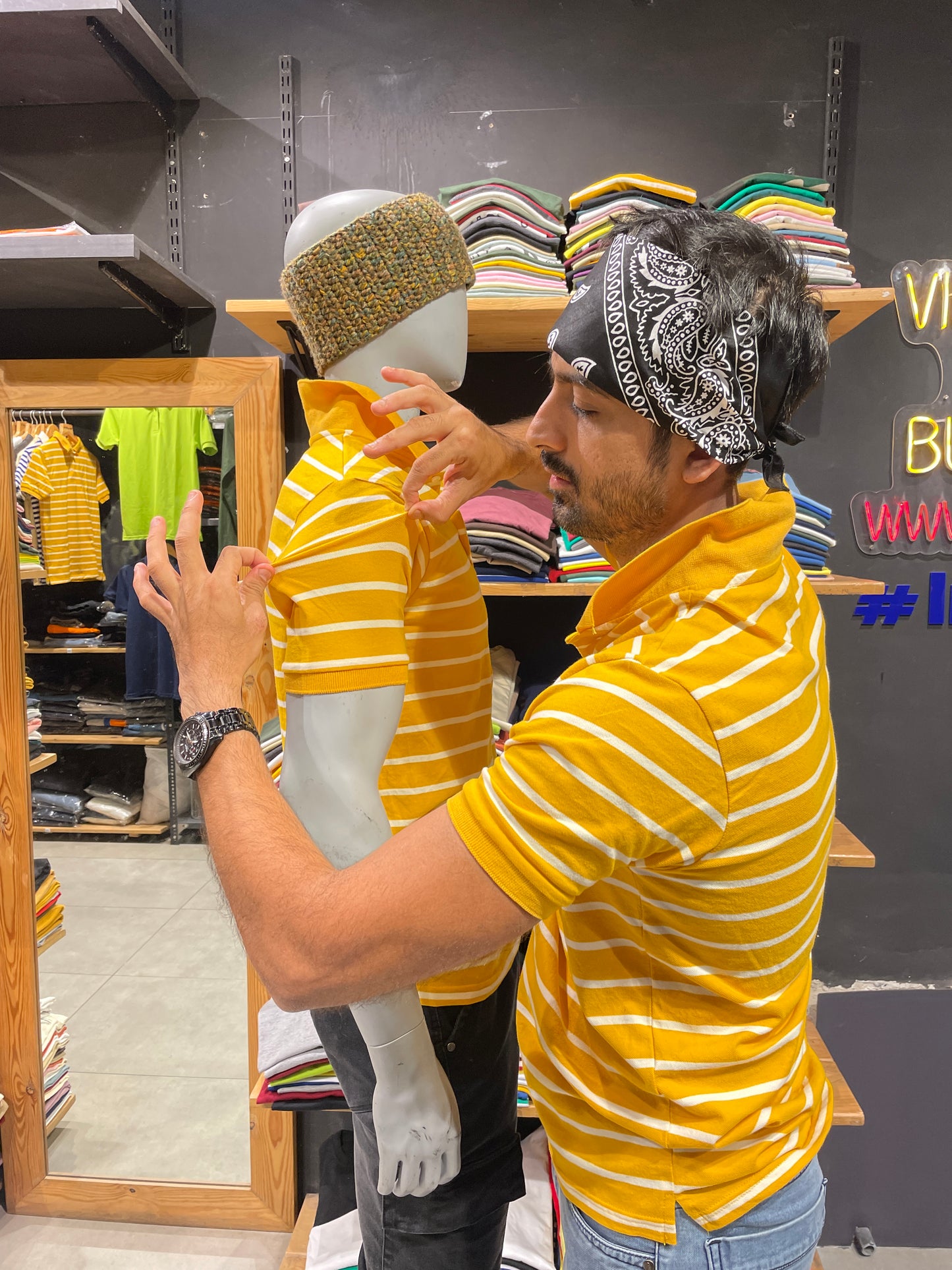 Yellow / White Stretch Polo Tshirt