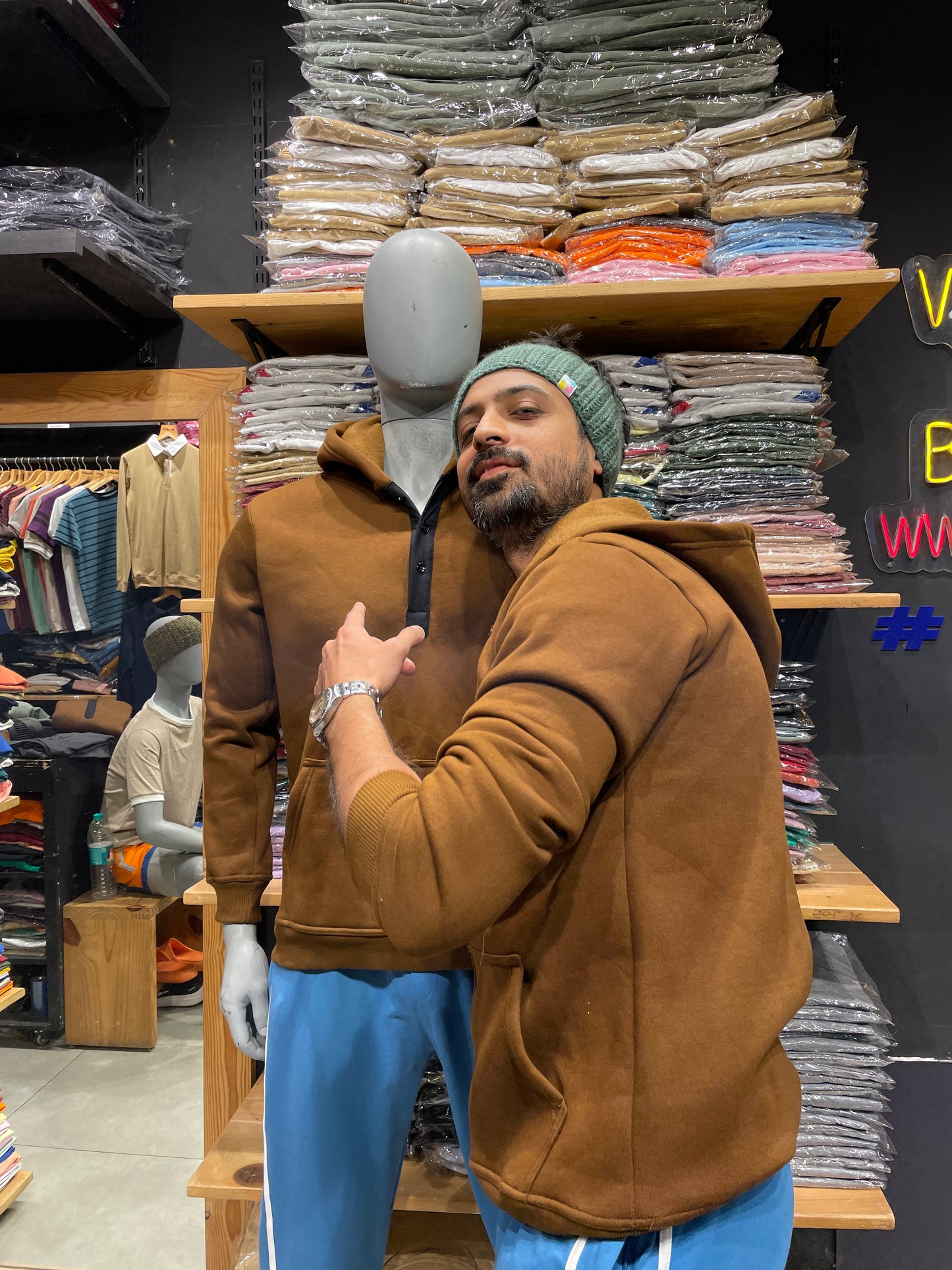 Tan Henley Type Hoodie