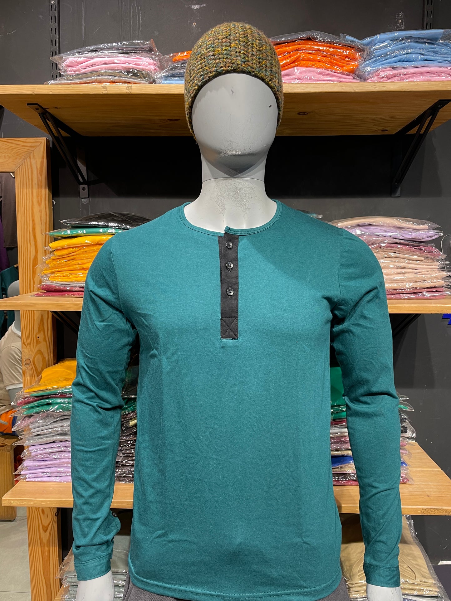 Harbour Blue Henley with Black Placket