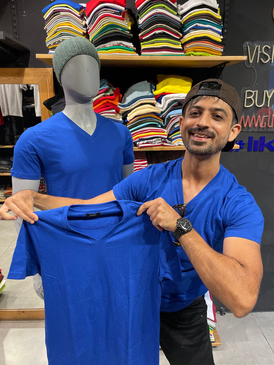 Royal Blue V Neck Basic Tshirt