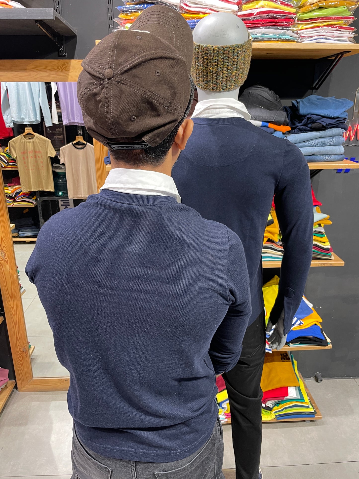 Navy V Neck Pull Over Type Collar Tee