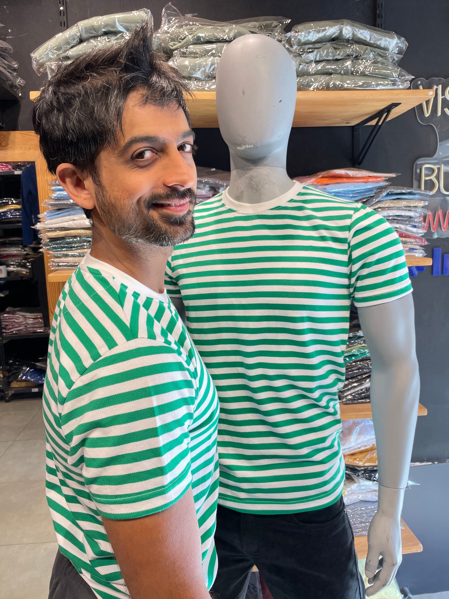 Green / White Striped Basic Tshirt