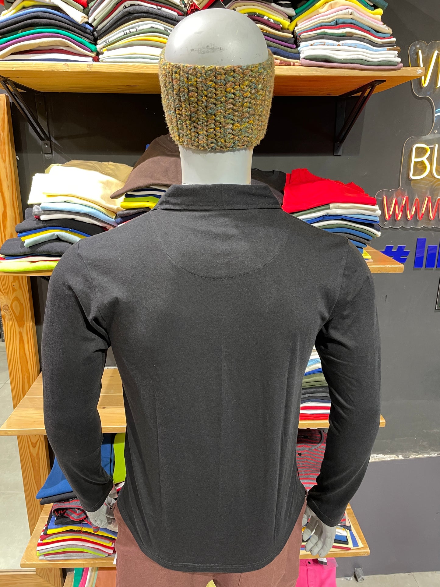 Black Full Sleeves Collar Tshirt