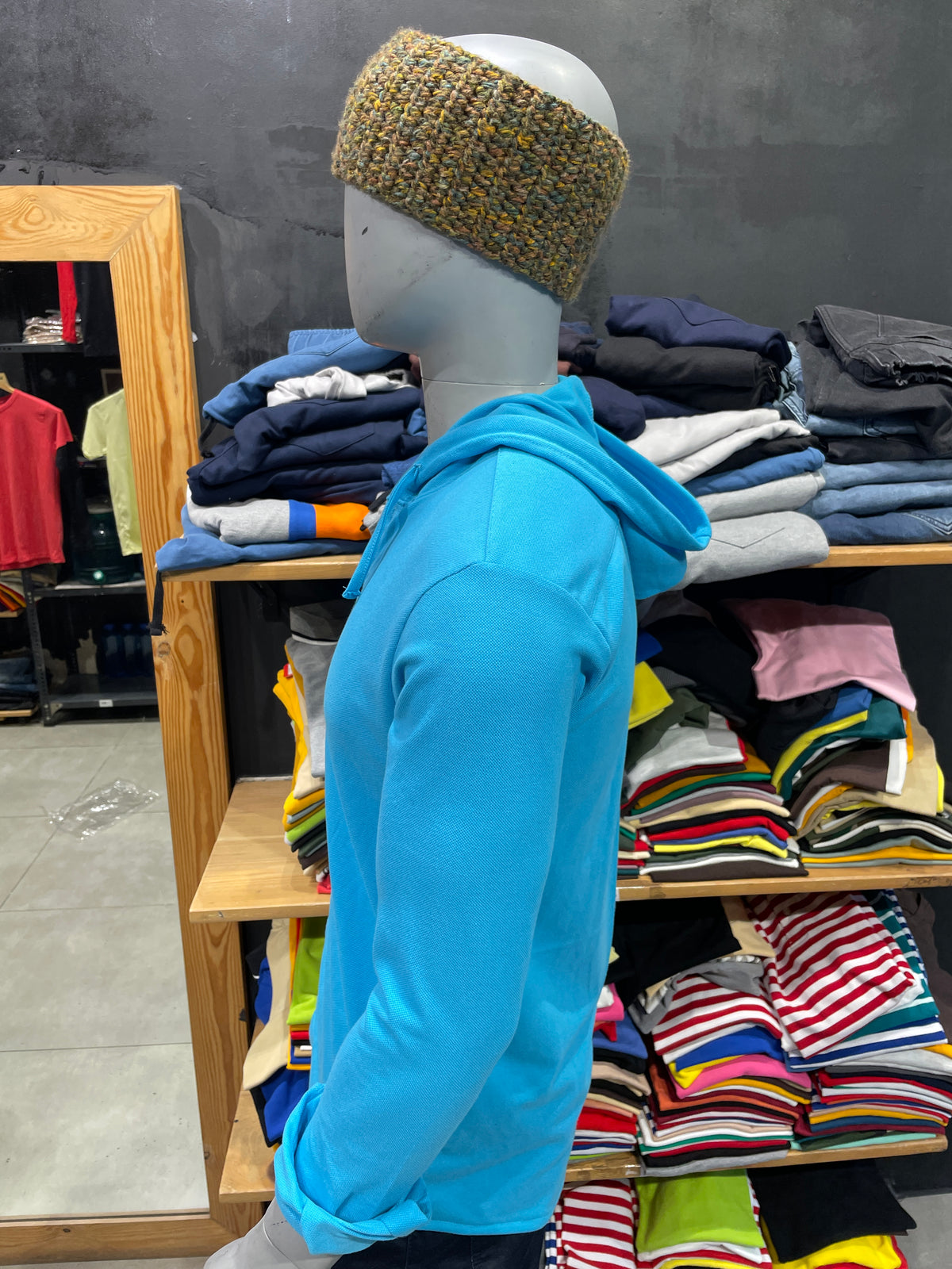 Blue Hooded Shirt with Drawstrings