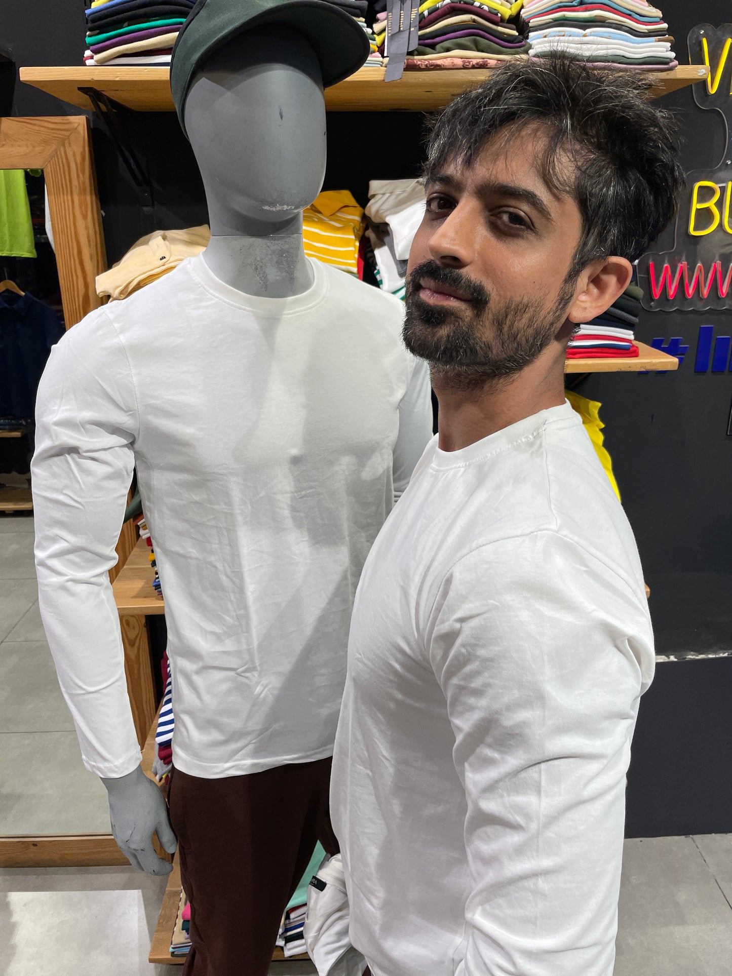 White Basic Cotton Full Sleeves Tshirt