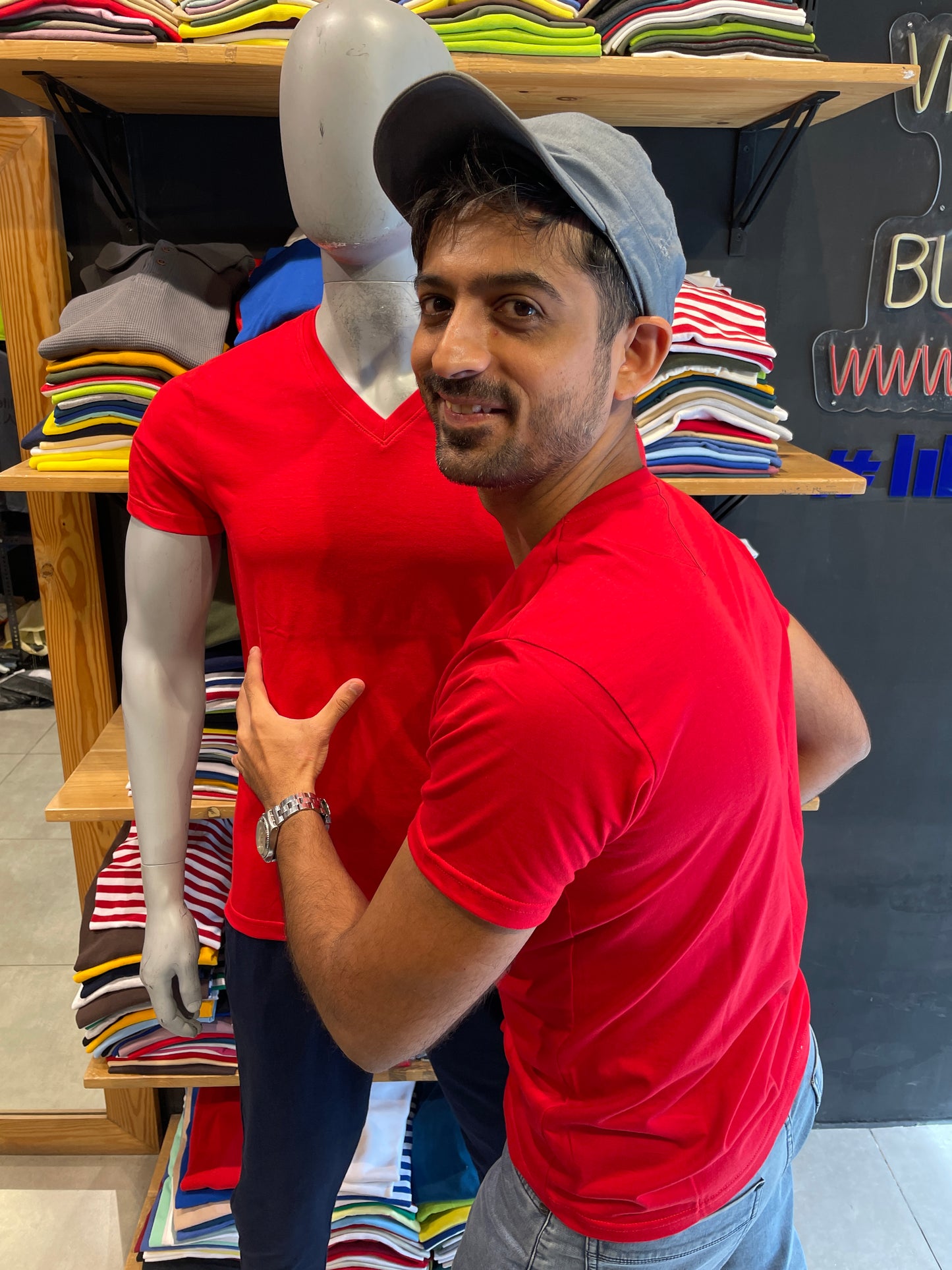 Red V Neck Basic Tshirt