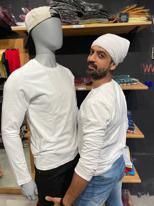 White Basic Cotton Full Sleeves Tshirt