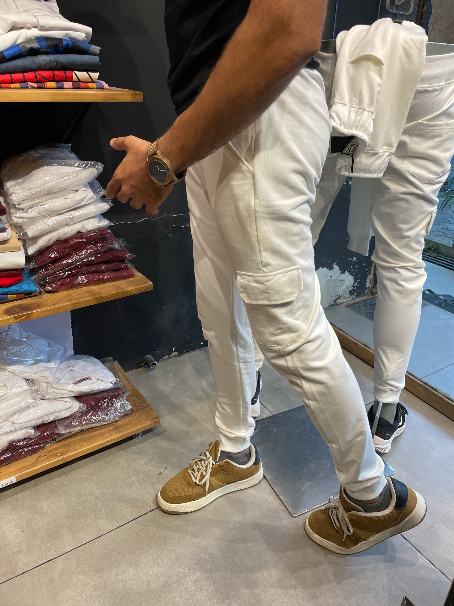 White Cargo Style Joggers