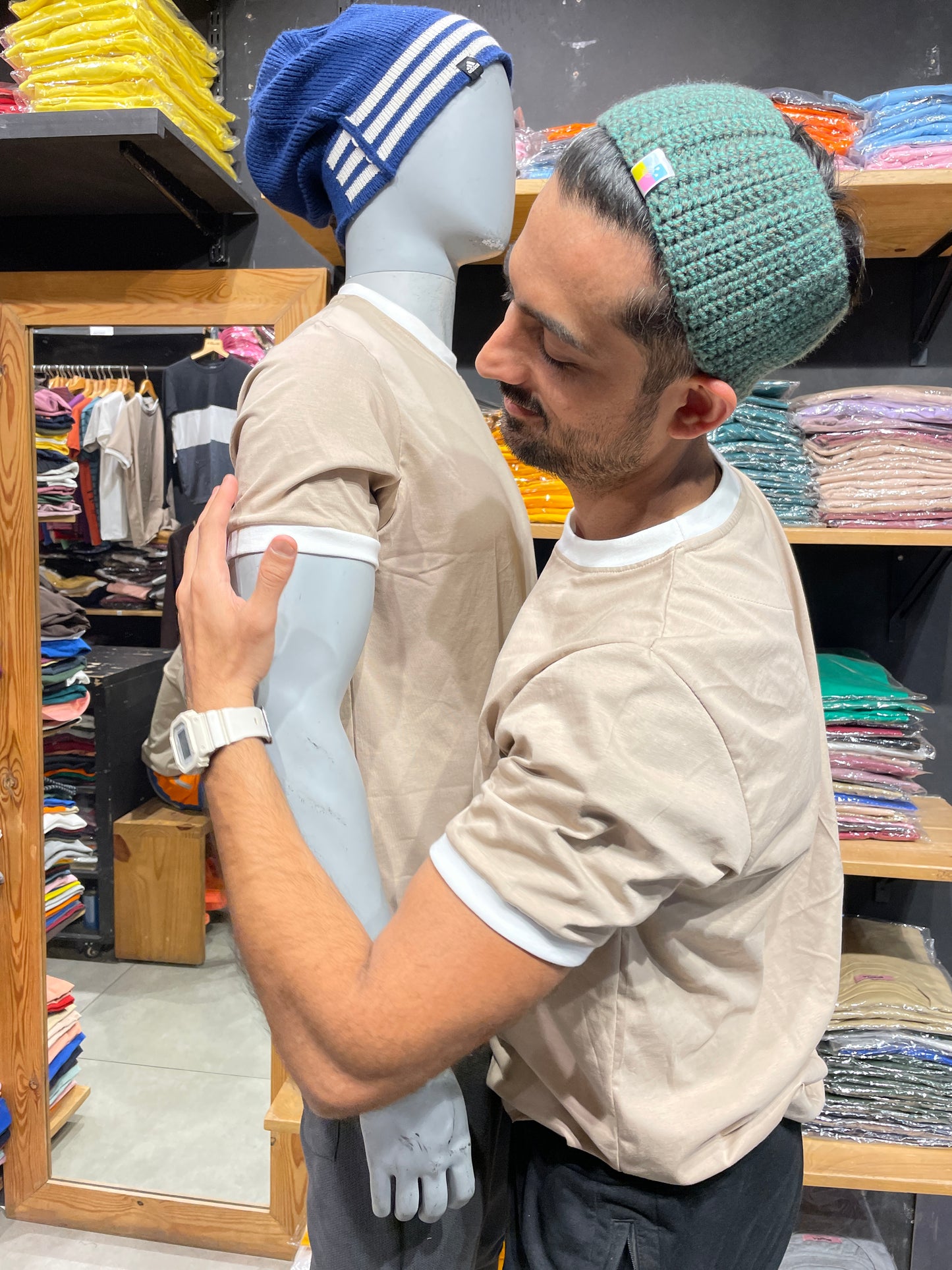 Ivory Relaxed Fit Contrast Rib Tshirt