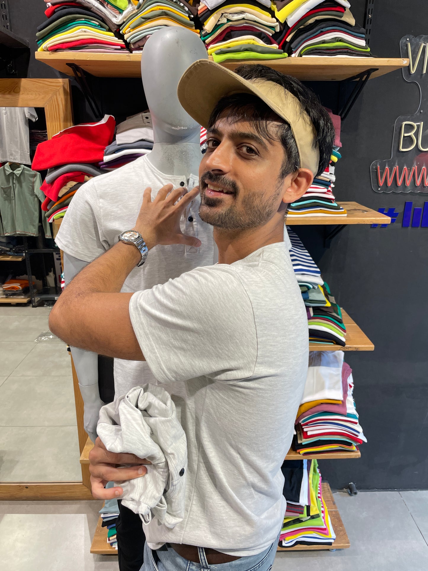 Ecru Melange Relaxed Fit Henley