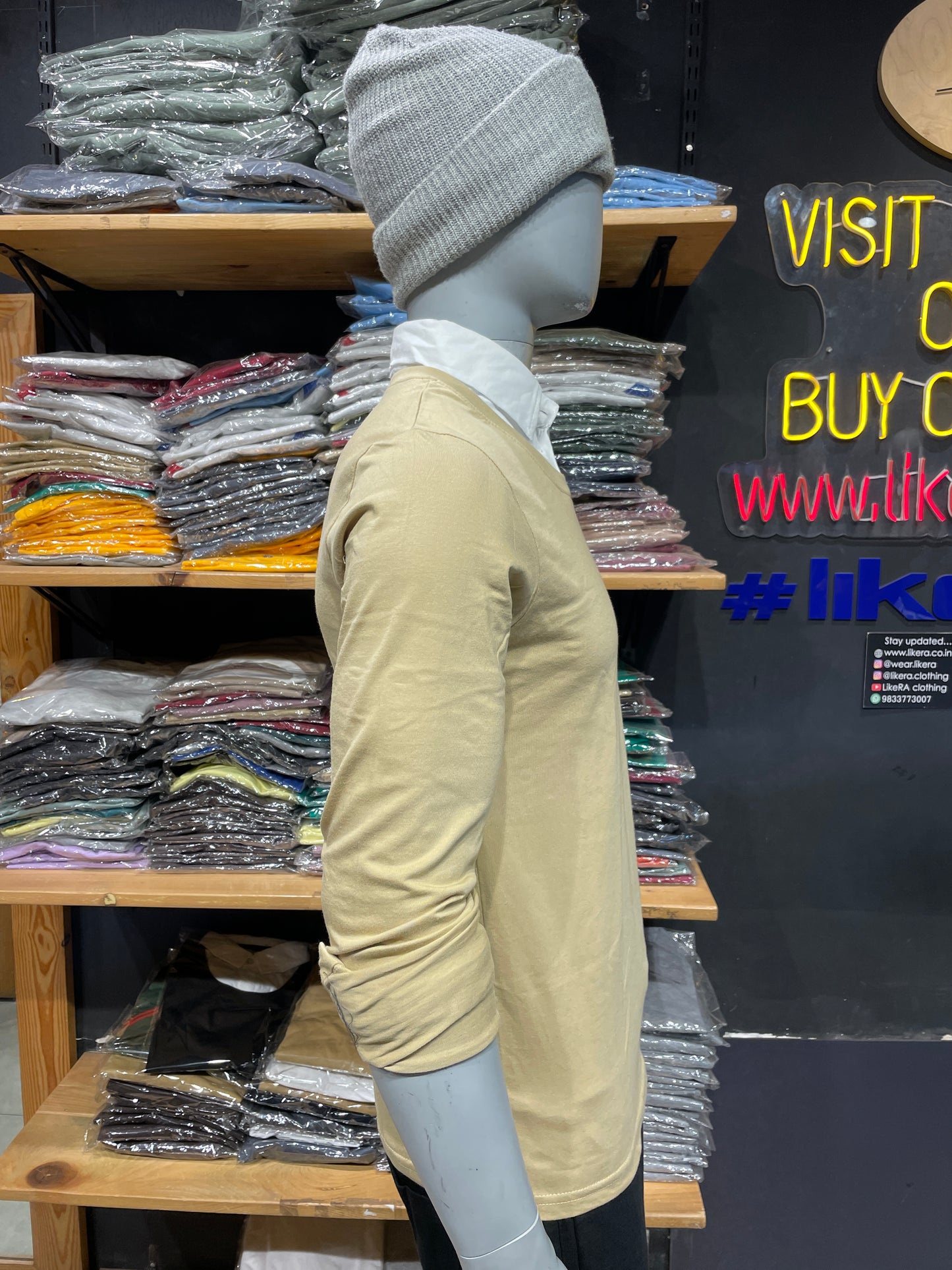 Beige Pull Over Type Collar Tee