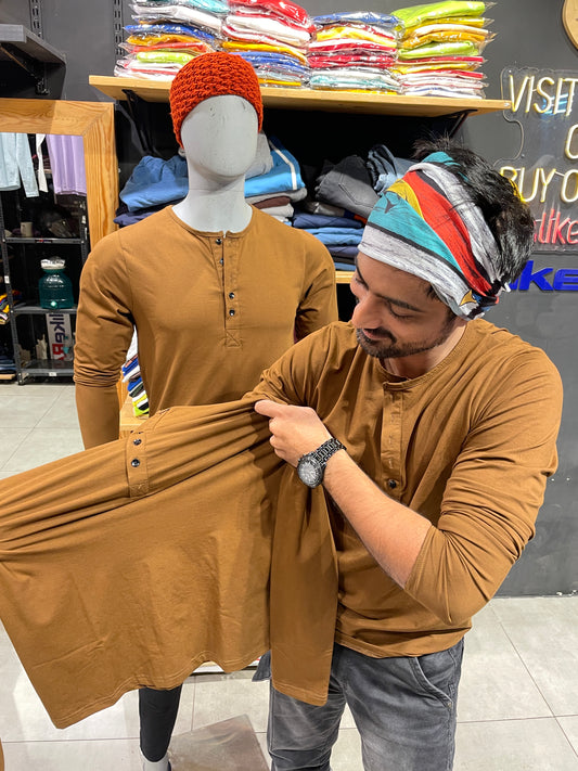 Tan 5 Button Stretchable Henley