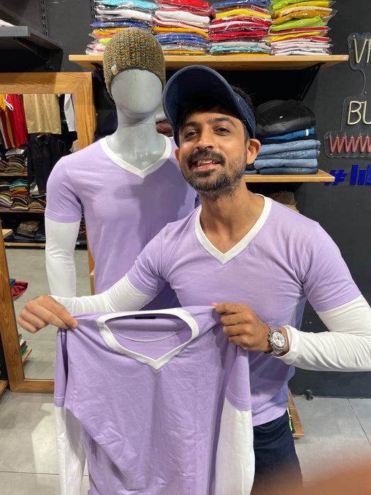 Light Purple V Neck Doctor Sleeves Tshirt