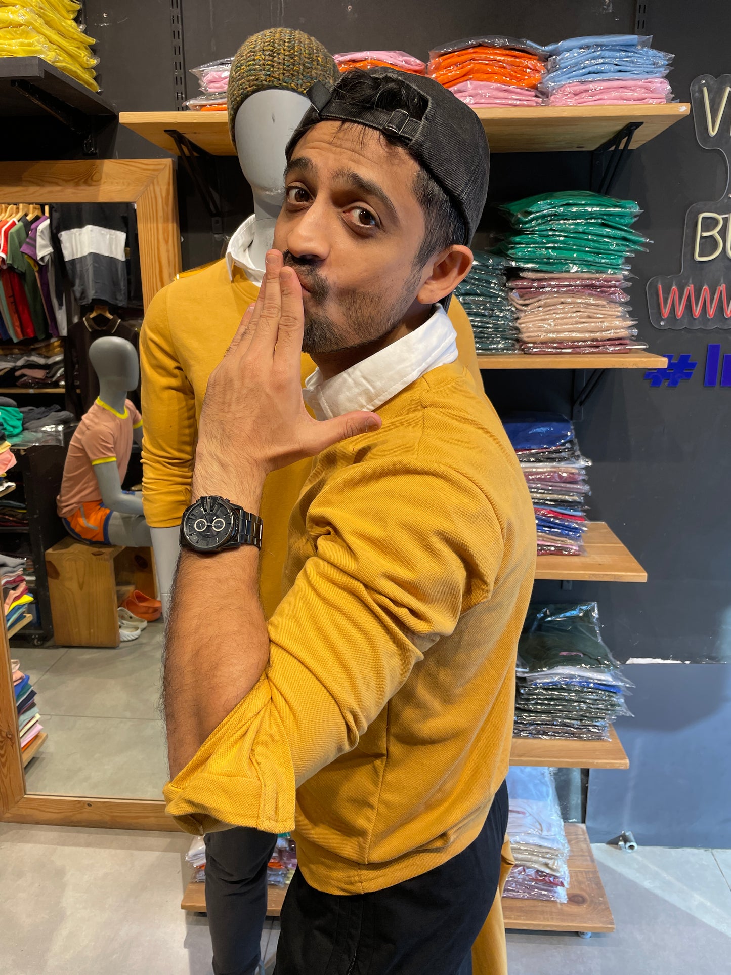 Mustard Pull Over Type Collar Tee