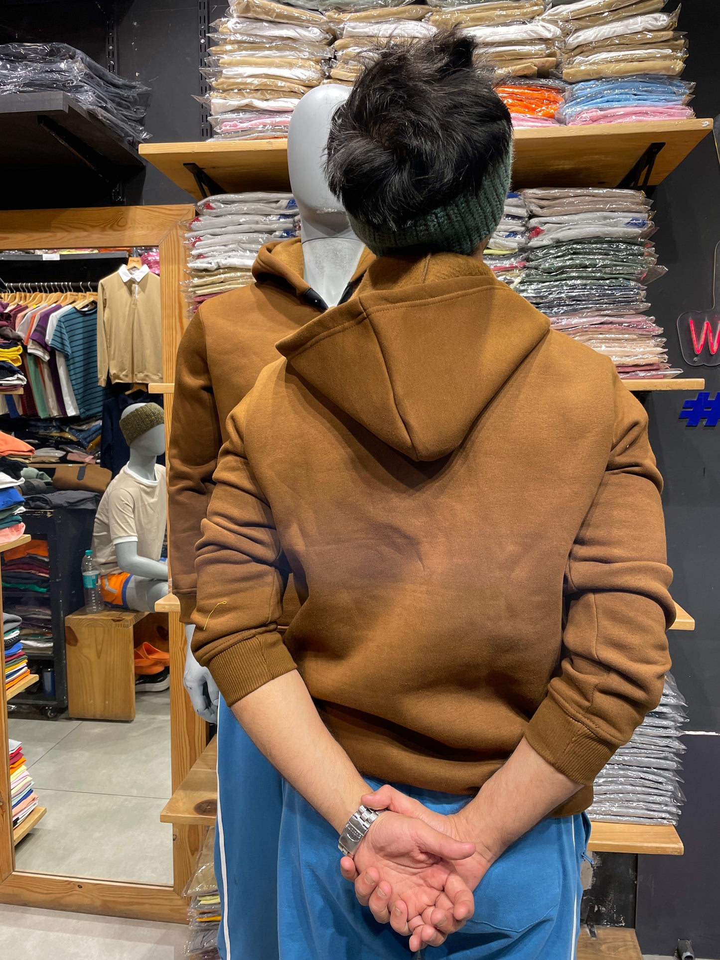 Tan Henley Type Hoodie