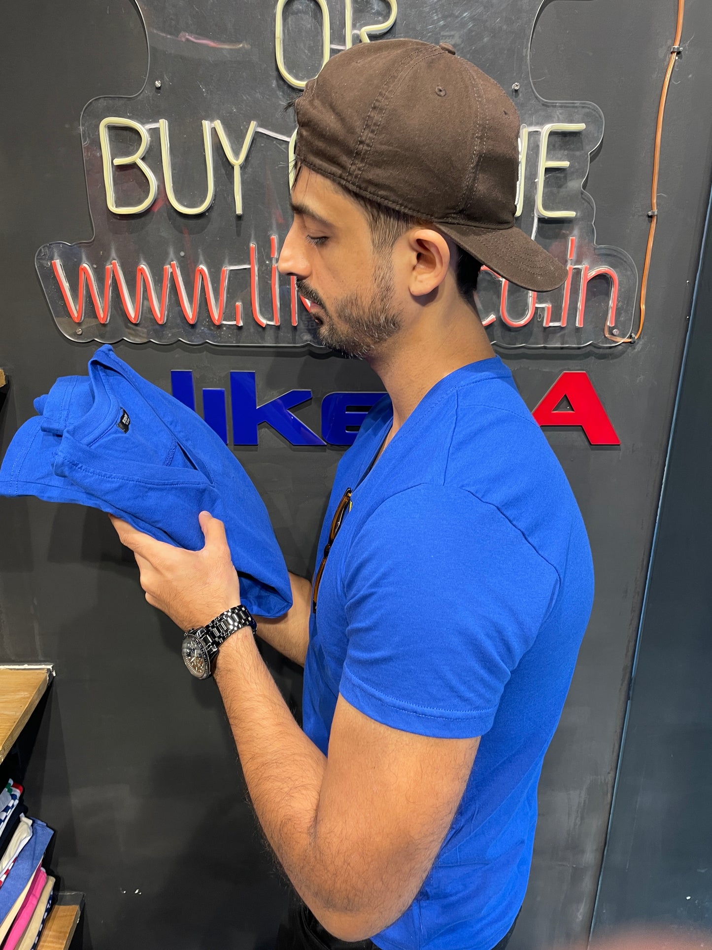 Royal Blue V Neck Basic Tshirt