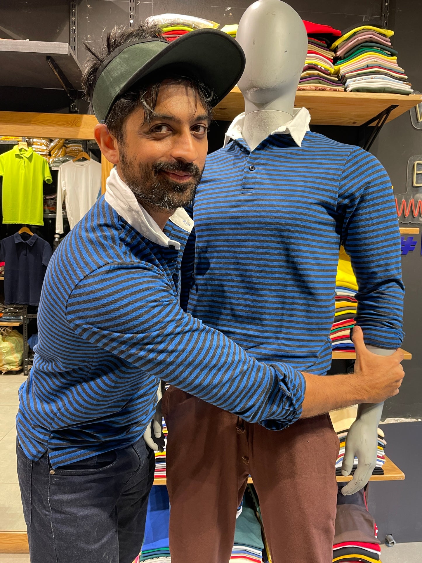 Blue / Anthra Striped Tshirt with Contrast Collar