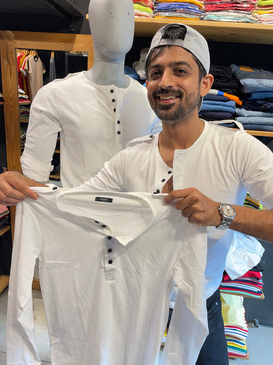 White Henley with Shoulder Loops