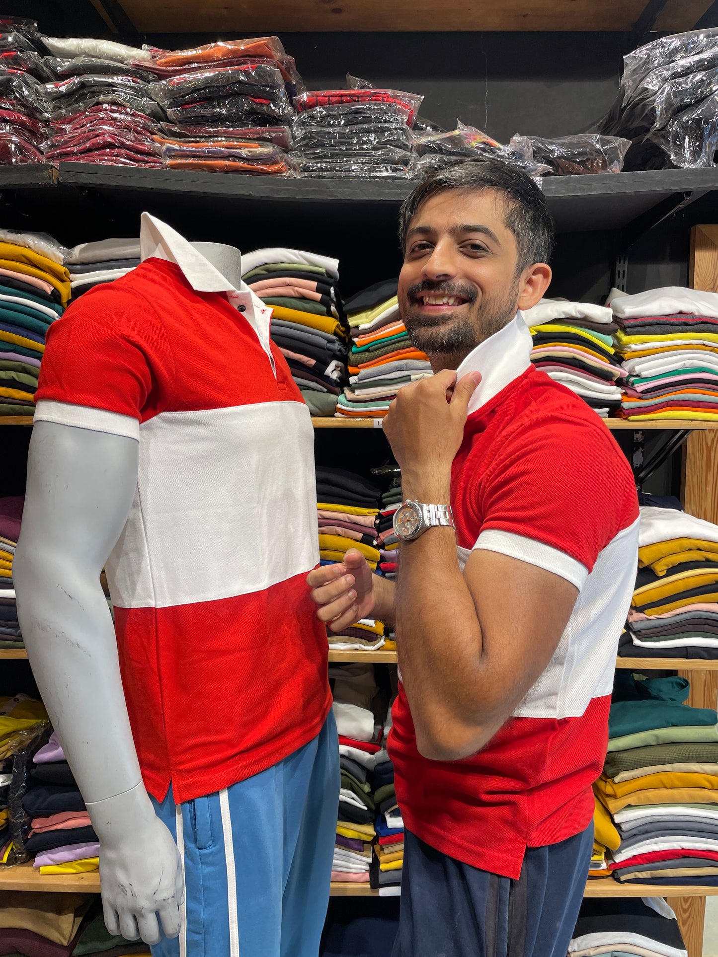Red / White Colour Block Polo Tshirt