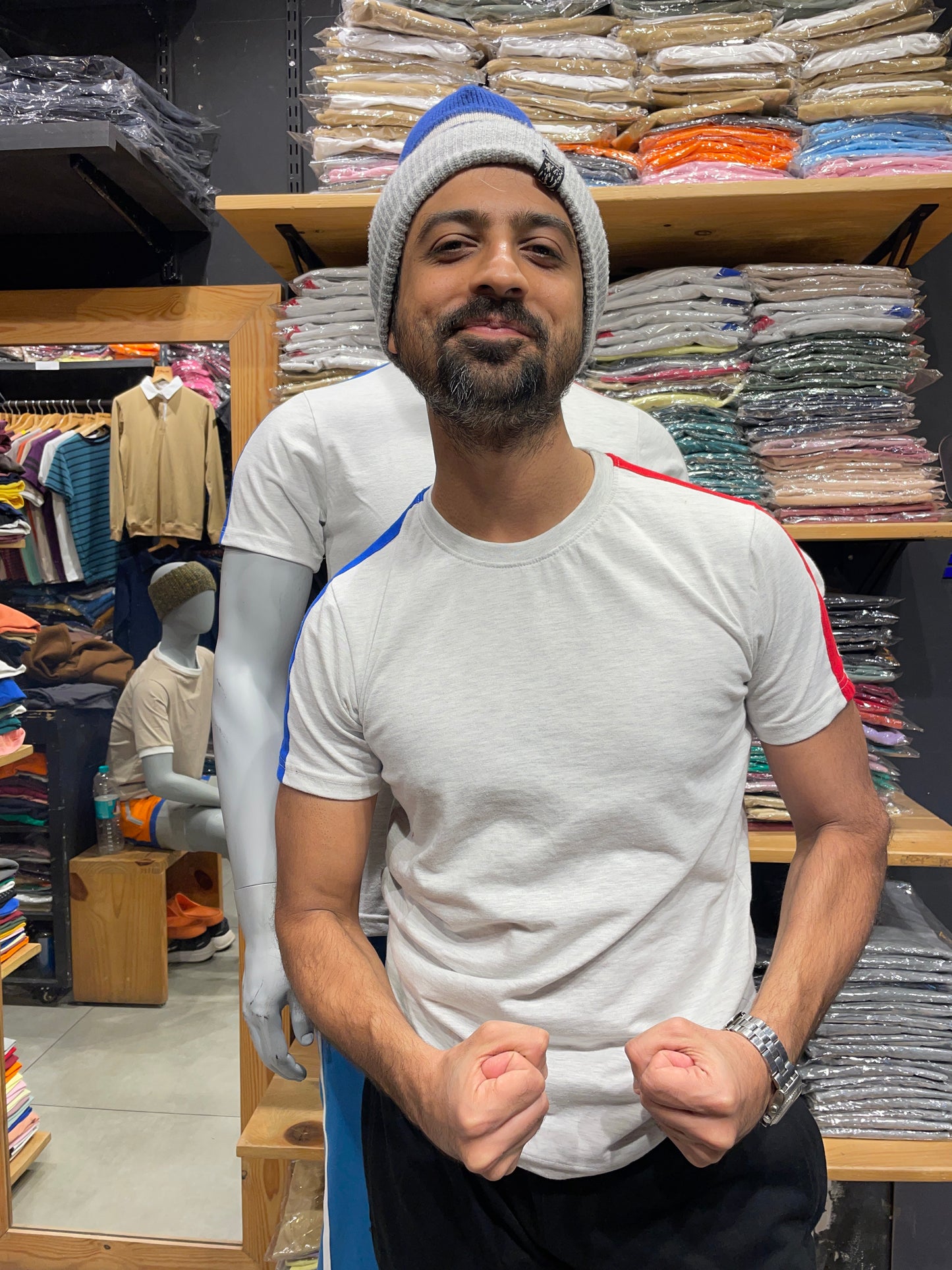 Ecru Contrast Side Stripe Tshirt