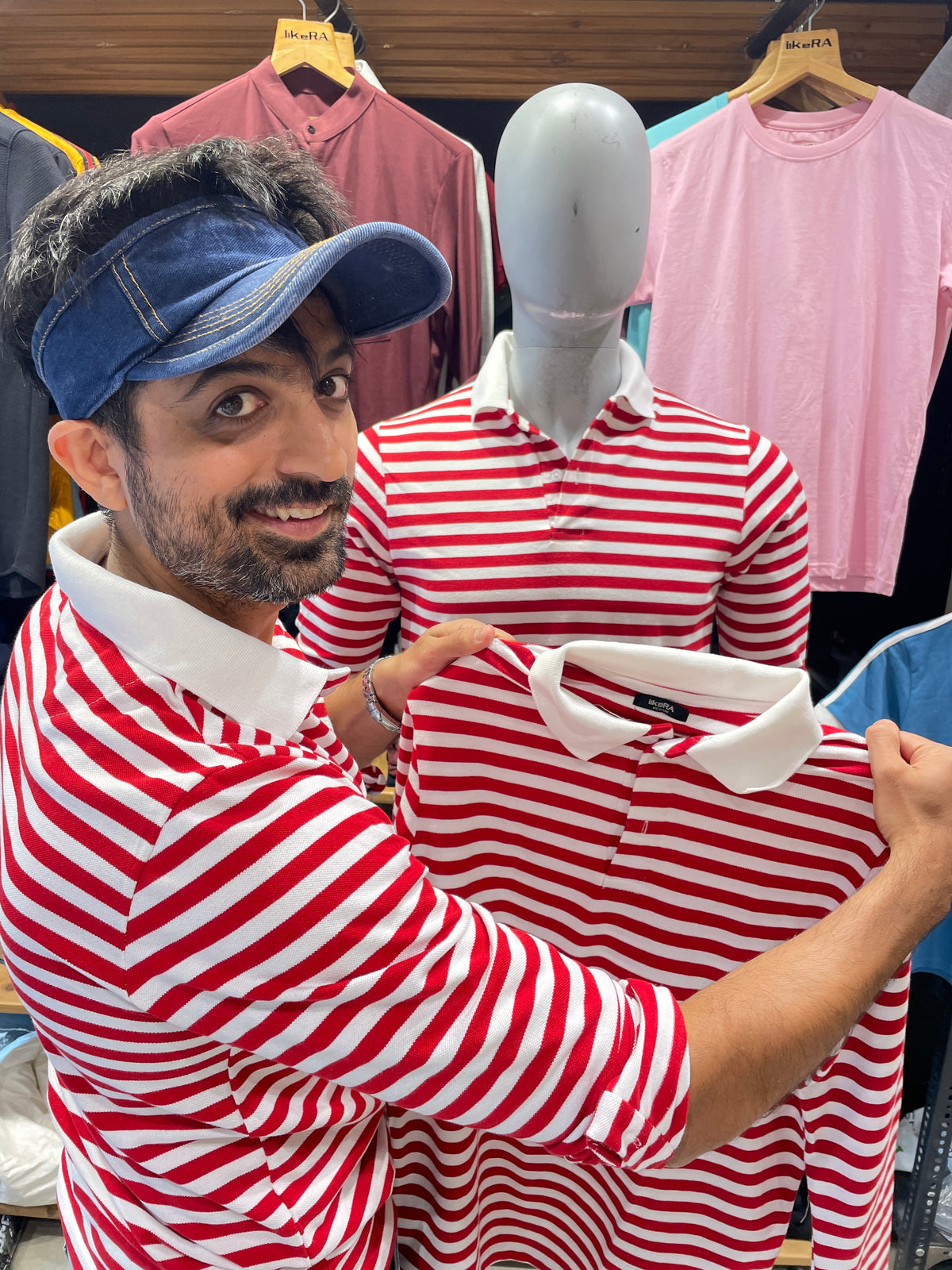 Red / White Striped Polo Tshirt in Full sleeves
