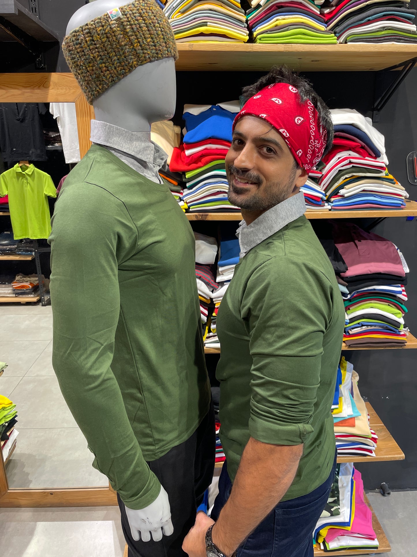 Olive Pull Over Type Collar Tee
