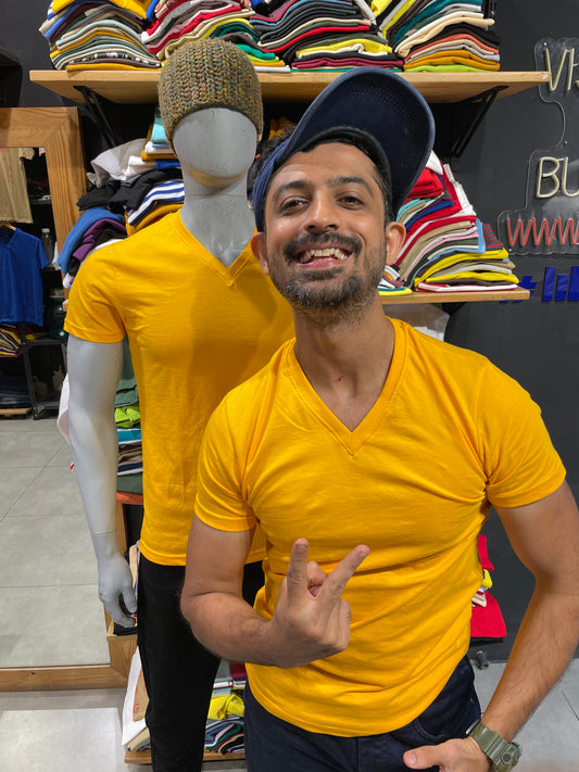 Gold V Neck Basic Tshirt