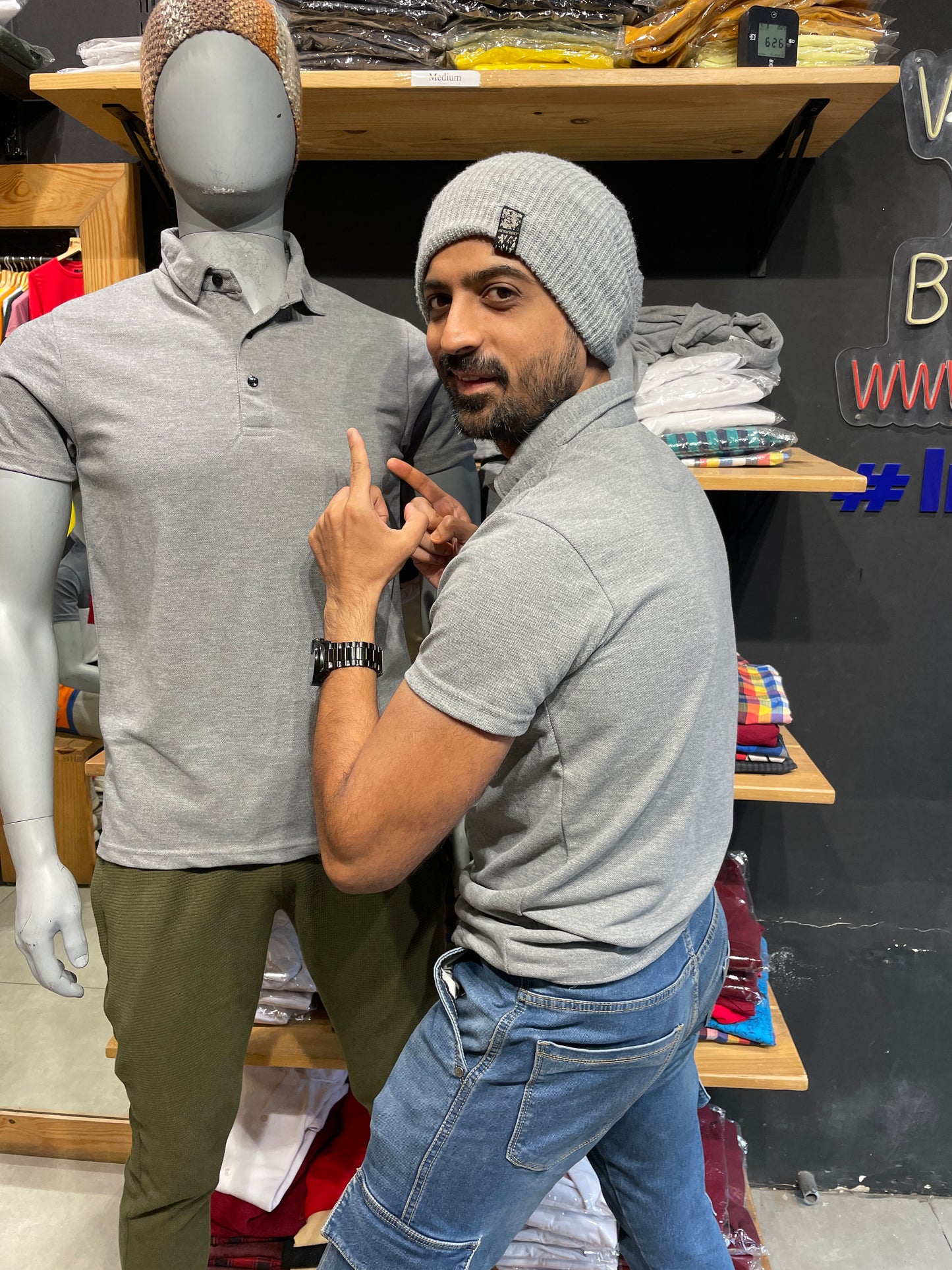 Grey Melange Small Collar Tee