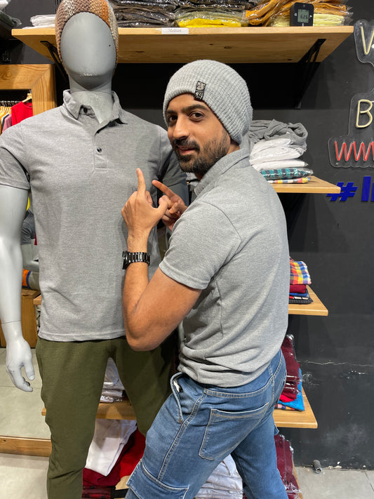 Grey Melange Small Collar Tee