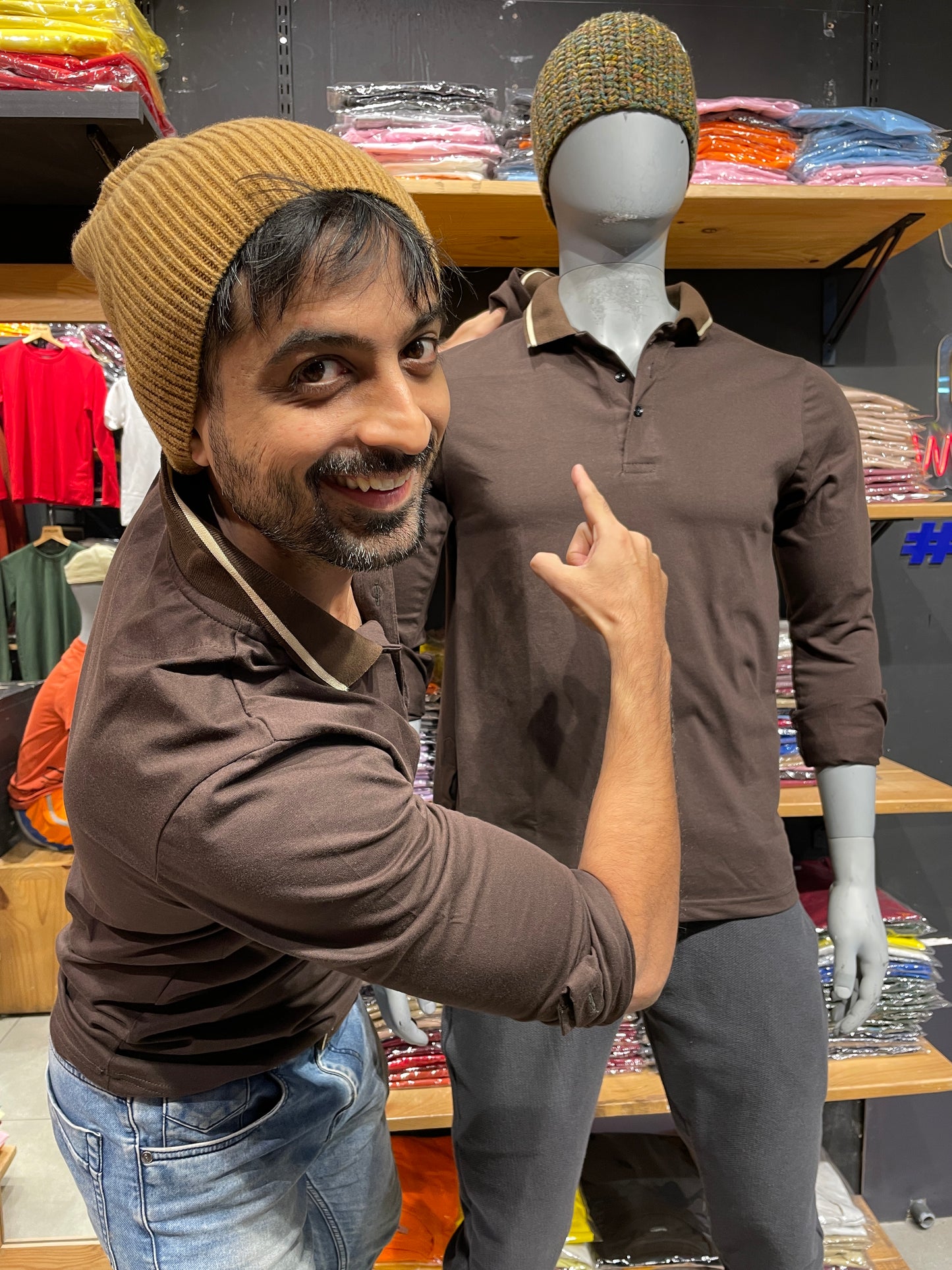 Brown Full Sleeves Collar Tshirt