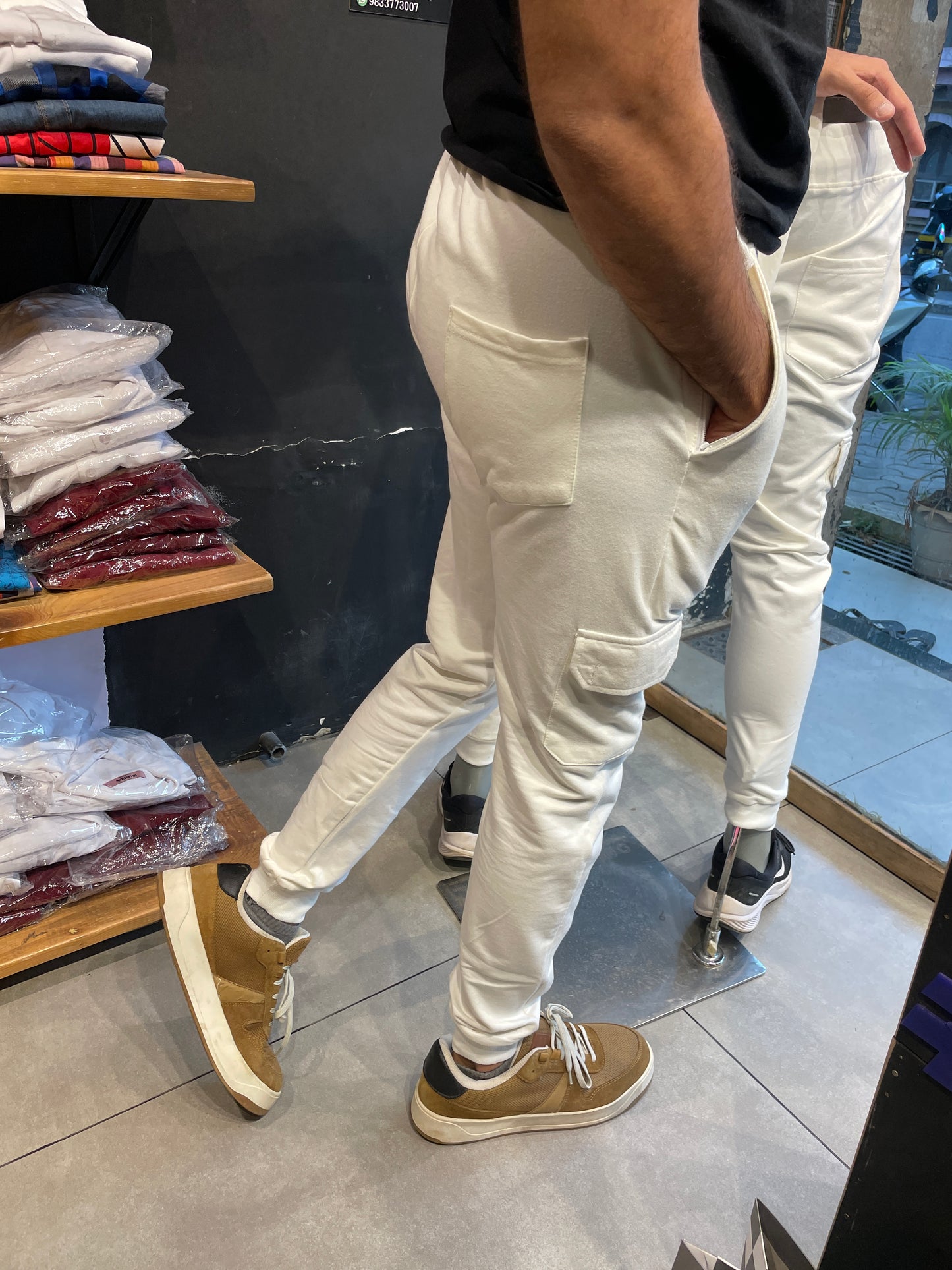 White Cargo Style Joggers