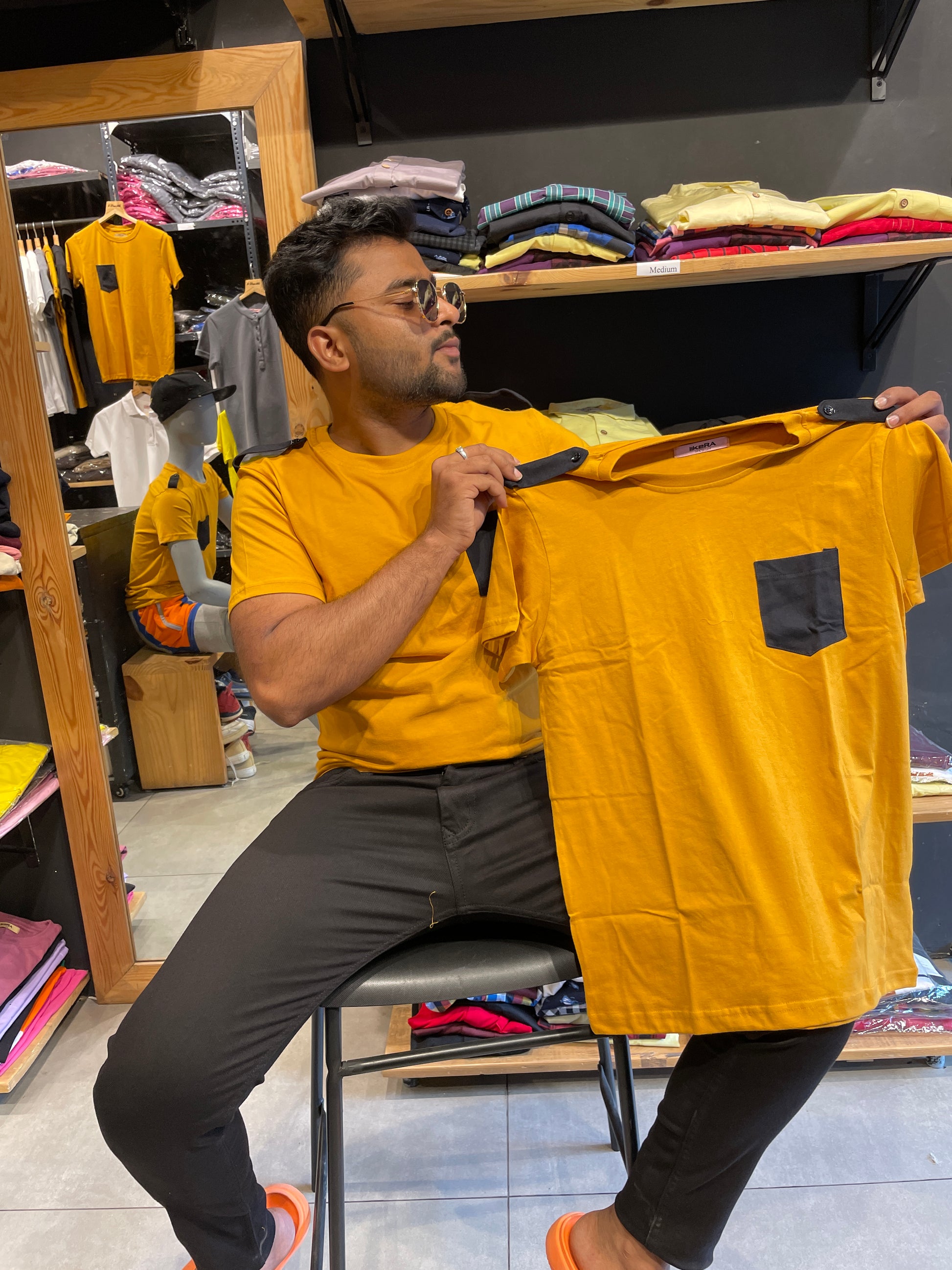 Mustard Combination Pocket / Shoulder Loops Tee – Likera