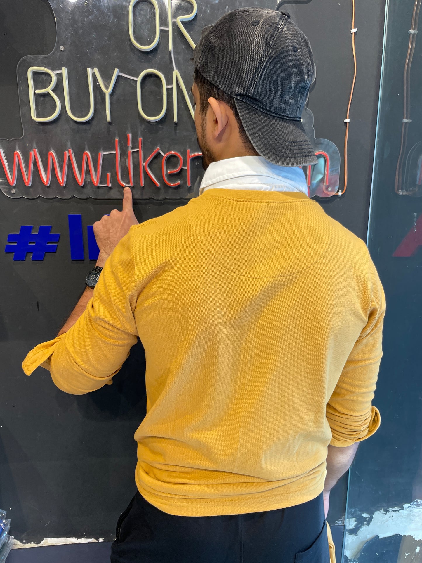 Mustard Pull Over Type Collar Tee