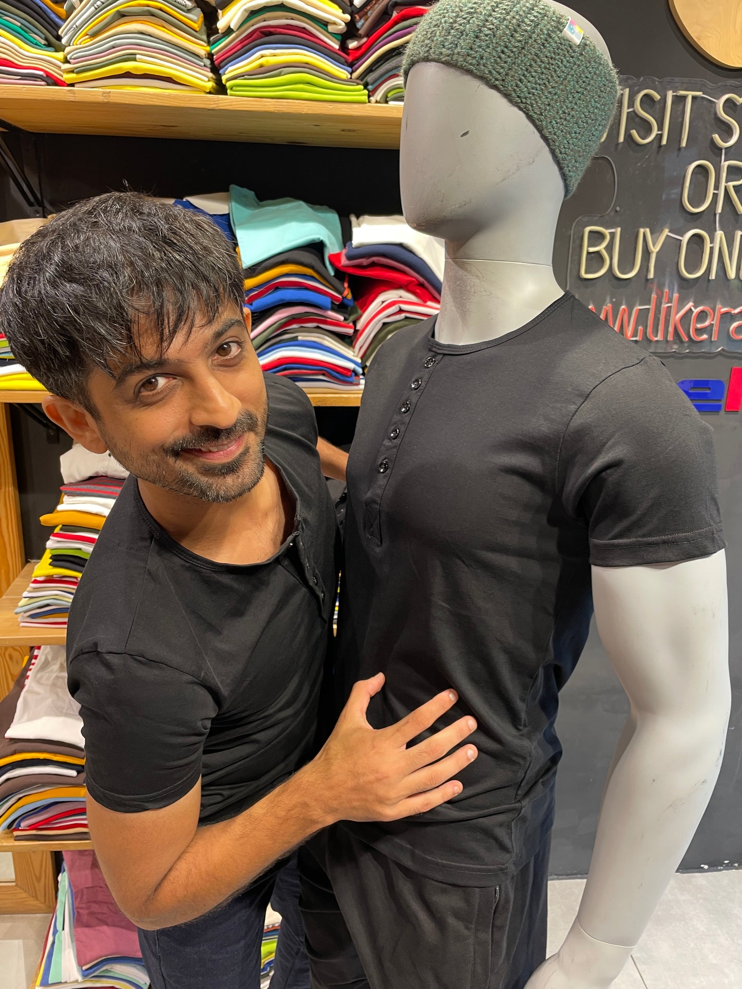 Black 5 Button Henley