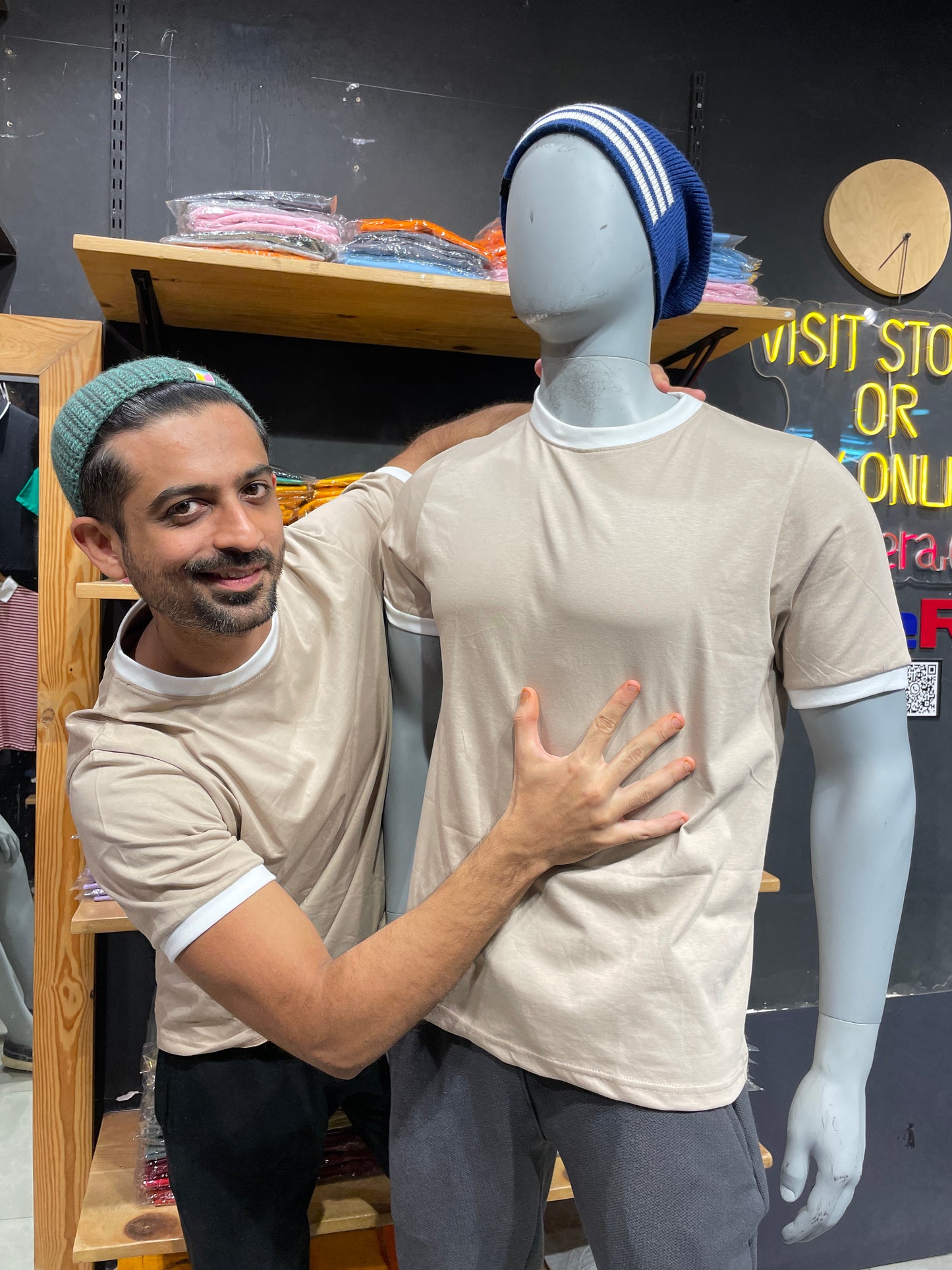 Ivory Relaxed Fit Contrast Rib Tshirt