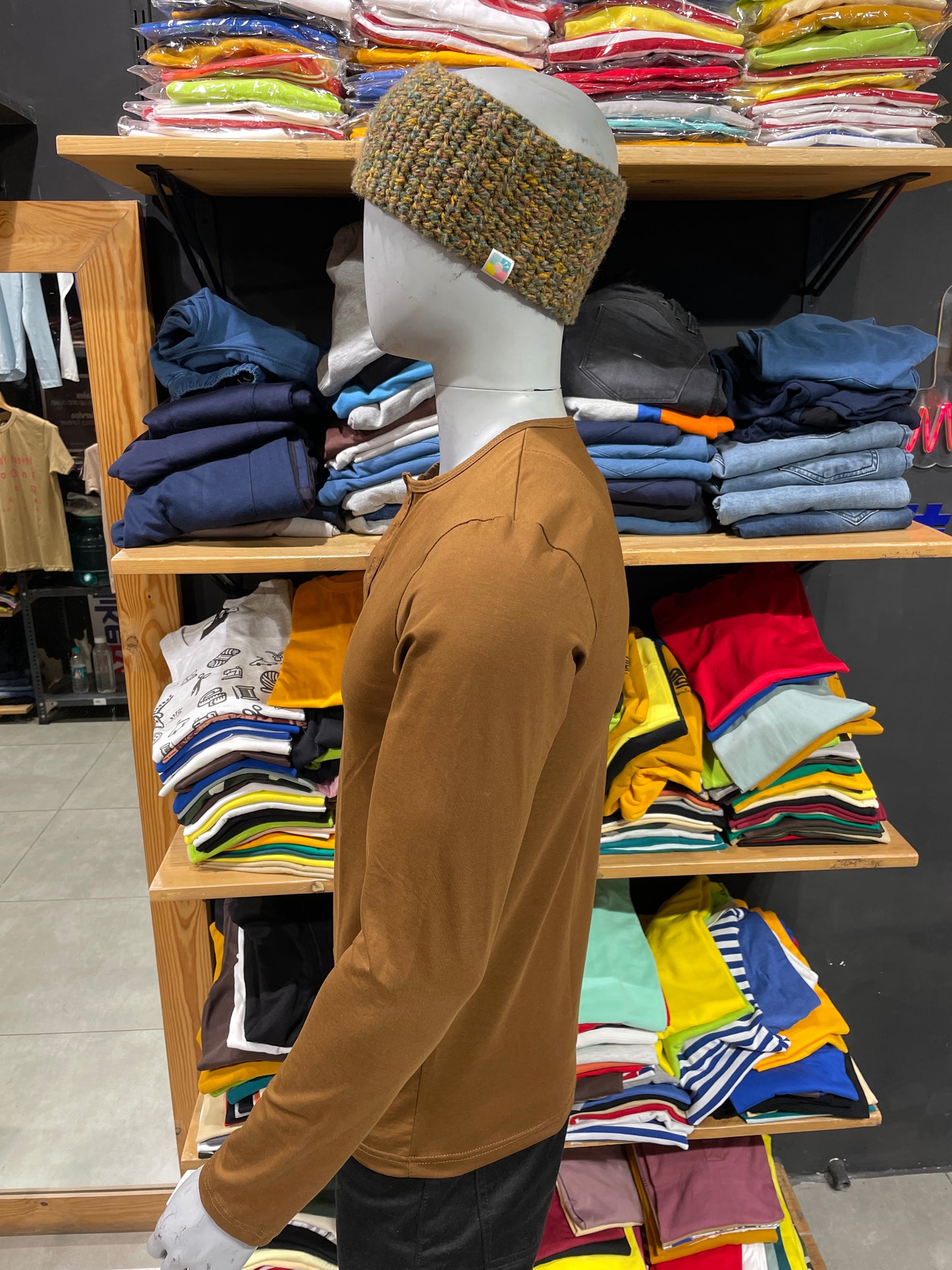 Tan 5 Button Stretchable Henley
