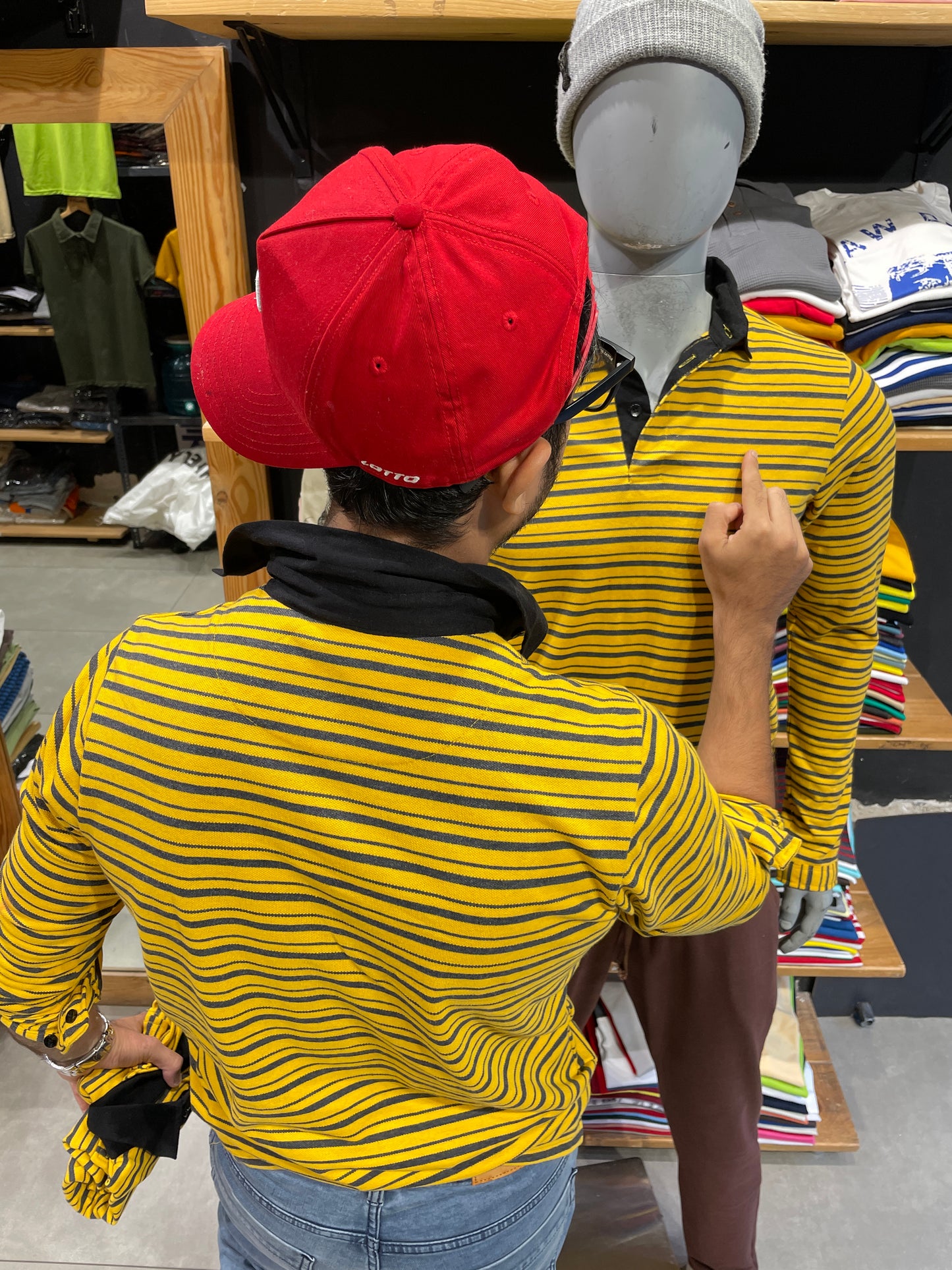Yellow / Anthra Striped Tshirt with Contrast Collar
