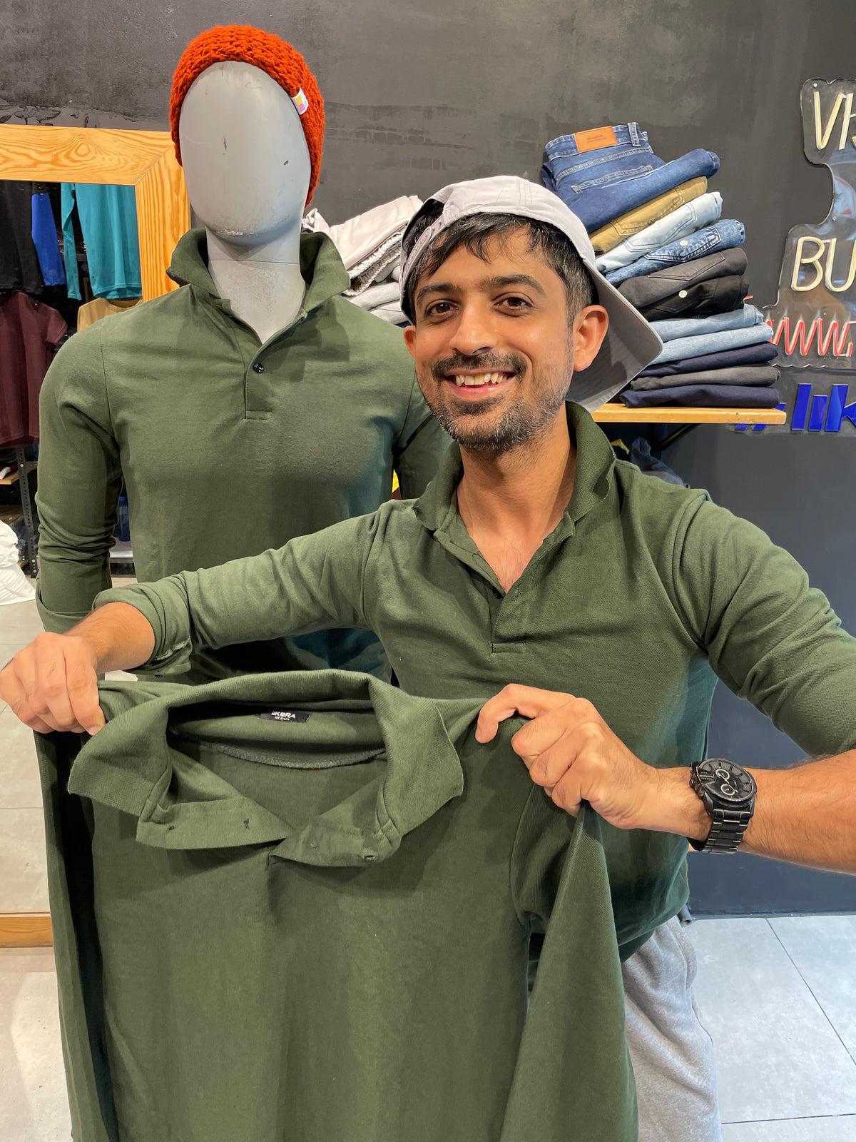 Olive Full Sleeves Polo Tshirt