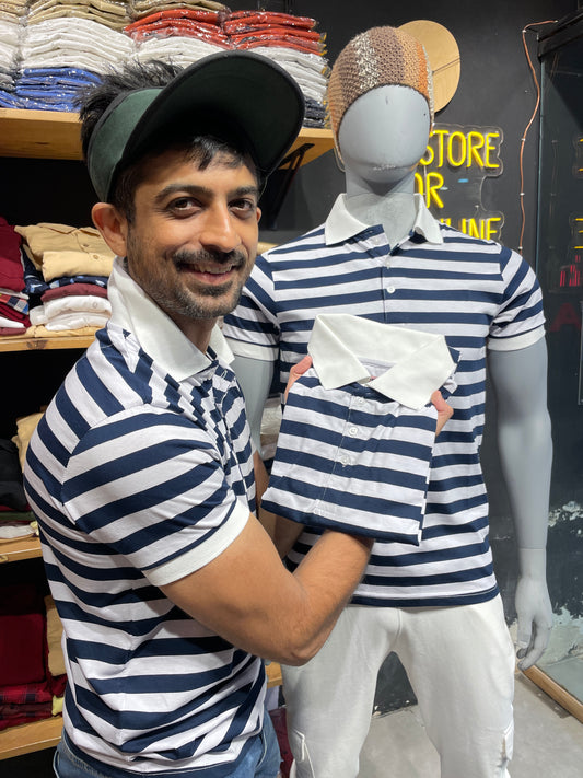 White / Navy Stripes Polo Tshirt