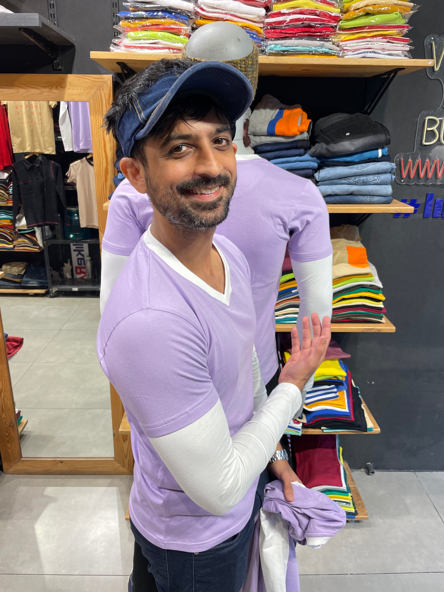 Light Purple V Neck Doctor Sleeves Tshirt