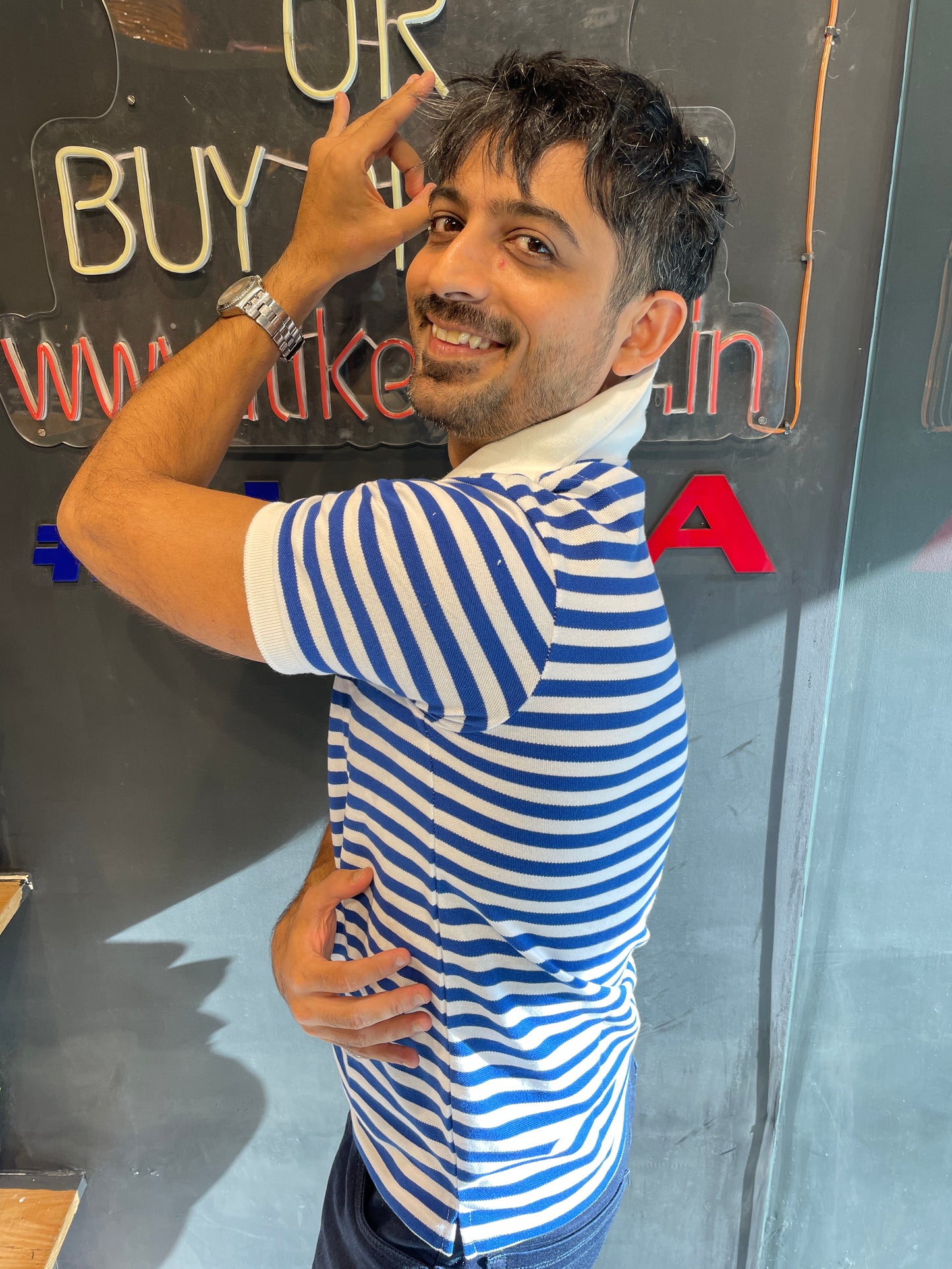 Blue / White Striped Polo Tshirt